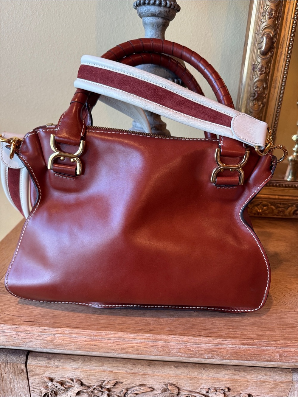 Marcie Small Leather Satchel in Brown - Picture 2 of 5